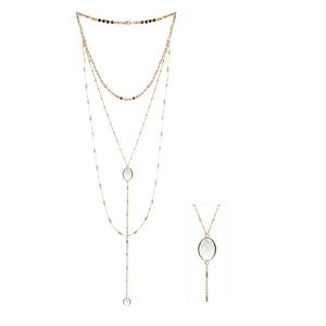 Three Layer 32"  Gold Necklace with Crystal Drop